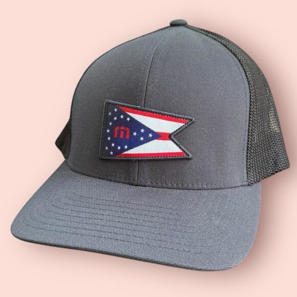 Travis Mathew Valley Of The Sun Mens Mesh Trucker Snapback Hat Gray Ohio Flag - Picture 1 of 3